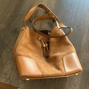 Michael Kors suede tan shoulder bag with interior removable pouch
